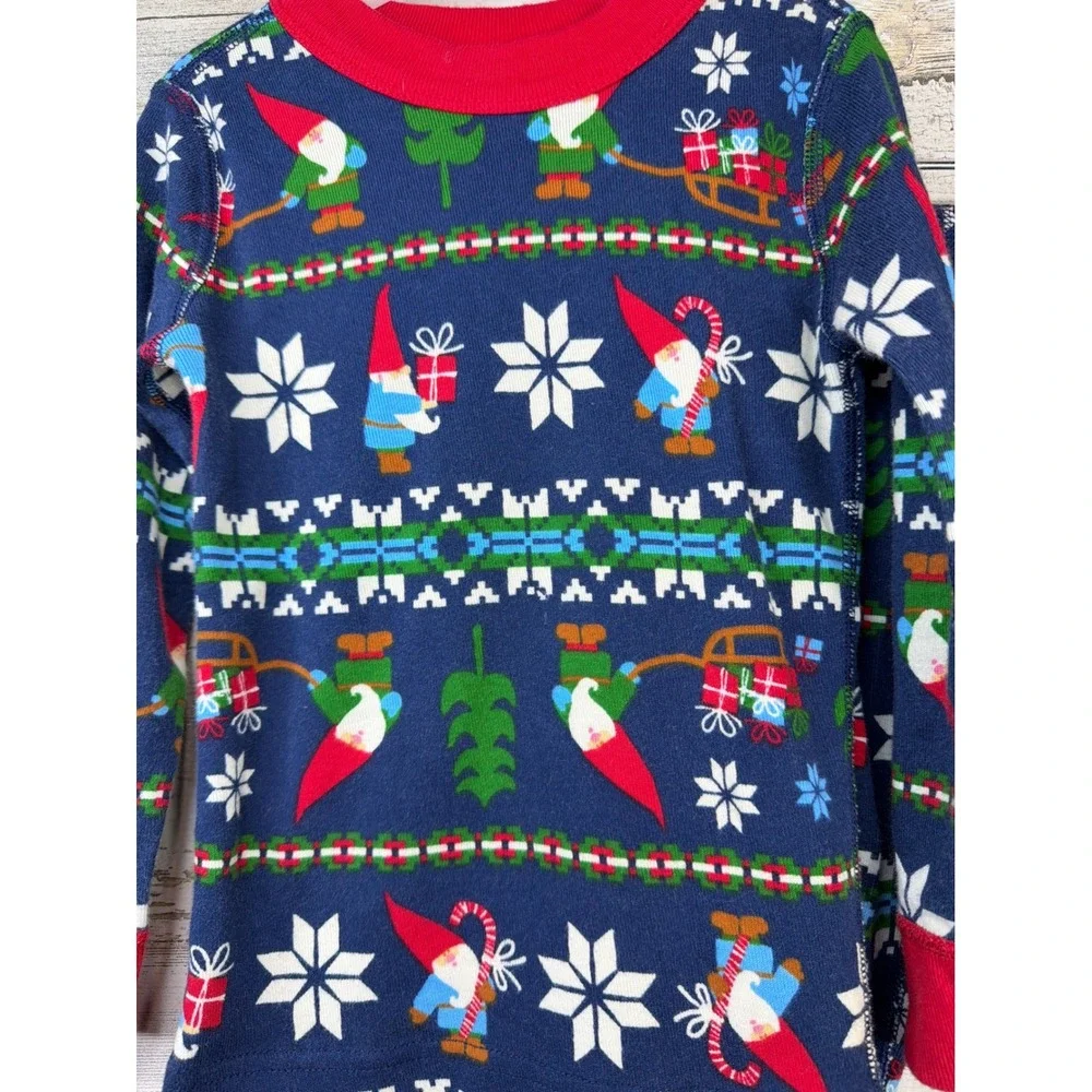 Hanna Andersson Pajamas Boys 3T Blue Gnome Fair Isle Organic Cotton Holiday EUC